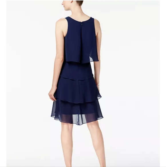 S.L. Fashions Navy Blue Tiered Mini Formal Party Dress. Size 14 - Picture 2 of 10